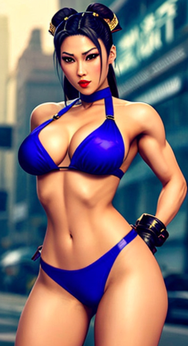 Street Fighter Chun-Li - NSFW, My, Summer, Erotic, Neural network art, Longpost, Chun-Li, 18+, Street fighter