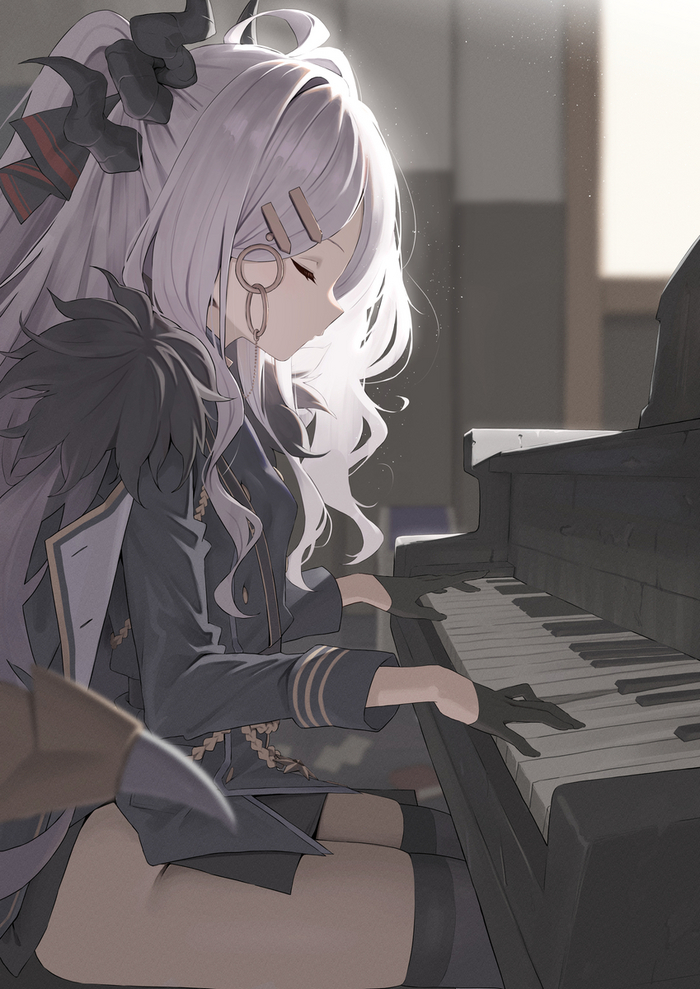 After the note B I will play you the note Zo - NSFW, Anime, Anime art, Blue archive, Sorasaki Hina, Girl with Horns, Stockings, 18+