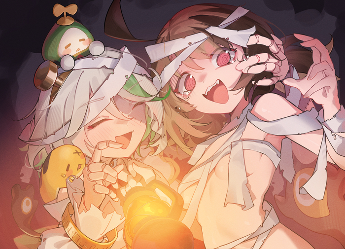 Halloween Autofister - NSFW, Anime, Anime art, Virtual youtuber, Hololive, Gigi Murin, Cecilia Immergreen, Halloween, 18+