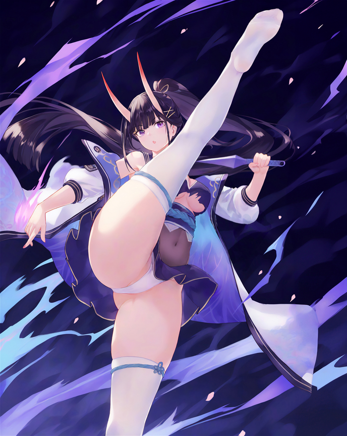 Noshiro - 18+, Anime art, Anime, Azur lane, Noshiro, Girl with Horns, Stockings, Urdha, NSFW