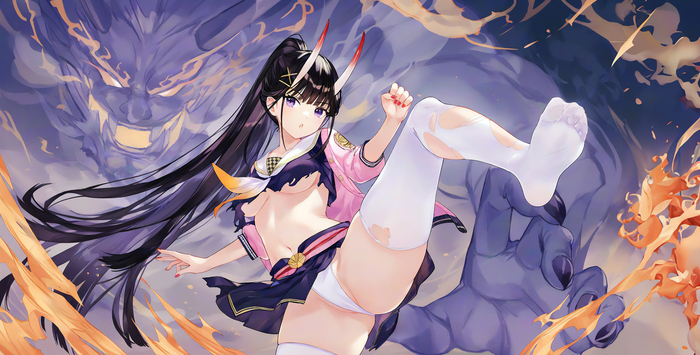Noshiro - 18+, Anime art, Anime, Azur lane, Noshiro, Girl with Horns, Stockings, Urdha, NSFW