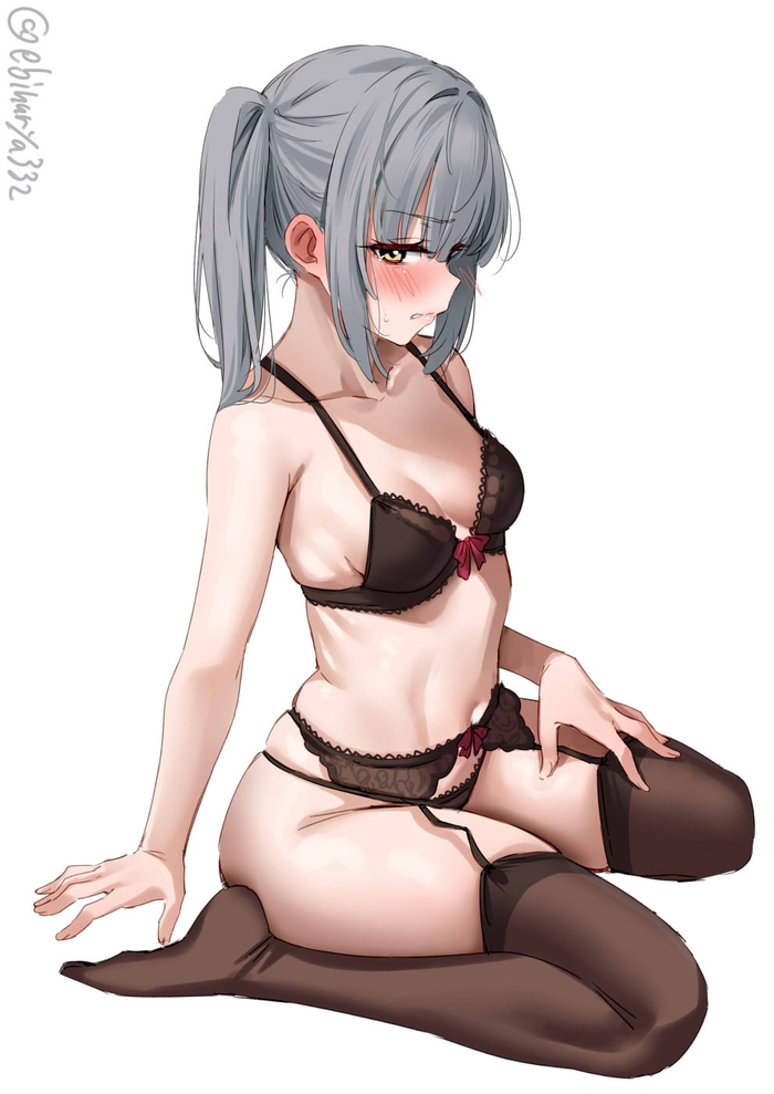 Kasumi - 18+, Art, Anime, Kantai collection, Anime art, Kasumi (Kantai Collection), Girls, Underwear, Stockings, Suspenders, Hips, Legs, Stomach, Navel, Erotic, Hand-drawn erotica, Ebifurya, NSFW