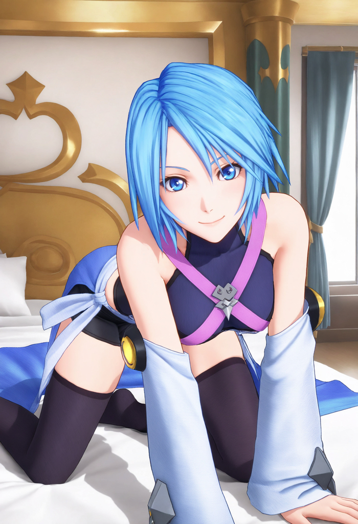 Aqua (Kingdom Hearts) - 18+, My, Neural Network Content, Stable diffusion, Neural network art, Anime art, Anime, Colorful hair, Housemaid, Kingdom Hearts, Longpost, NSFW