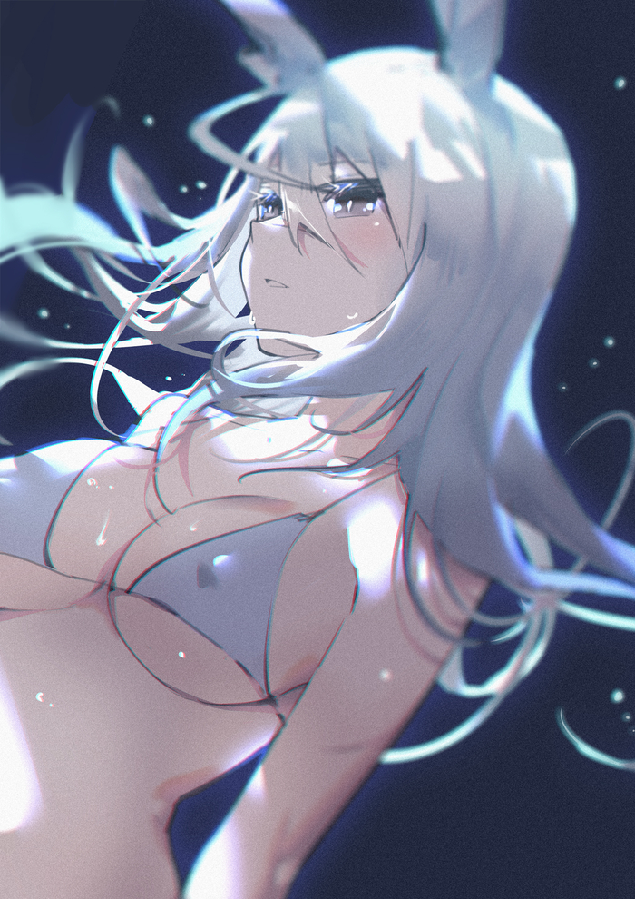 White Bunny - 18+, Anime art, Anime, Arknights, Frostnova, Animal ears, Swimsuit, Bikini, NSFW