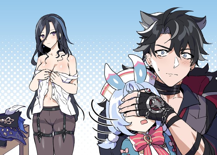 You came at the wrong time... - 18+, Genshin impact, Anime art, Art, Erotic, Hand-drawn erotica, Clorinde (Genshin Impact), Wriothesley, Sigewinne, NSFW