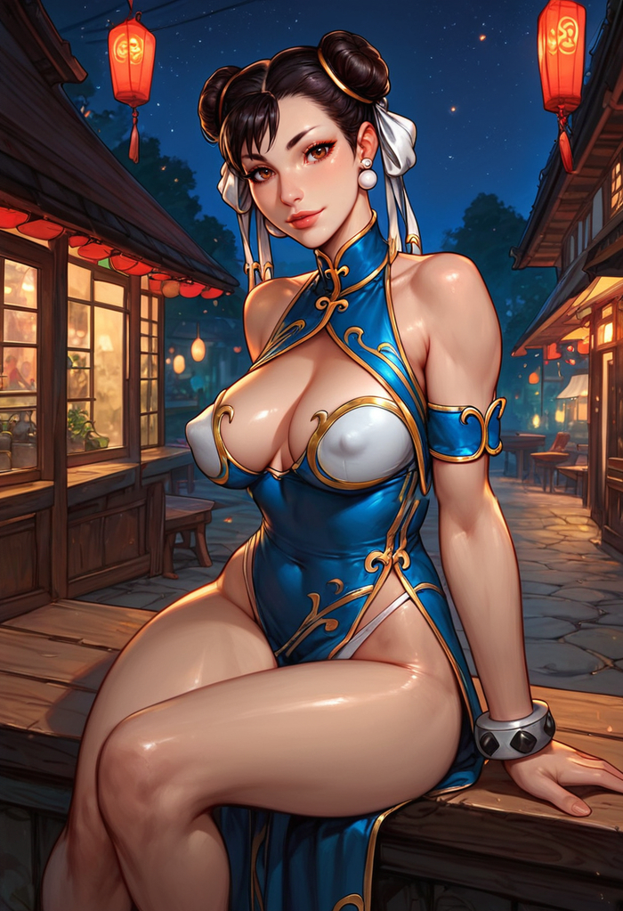 Chun Li - 18+, My, Neural Network Content, Neural network art, Boobs, Chun-Li, Longpost, NSFW