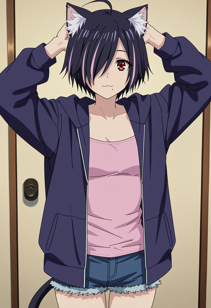 Yurufuwa Anal Angel Hameko stream! - 18+, My, Neural Network Content, Anime, Stable diffusion, Anime art, Neural network art, Red eyes, Yani Neko, Colorful hair, Naked guy, Embarrassment, Longpost, NSFW