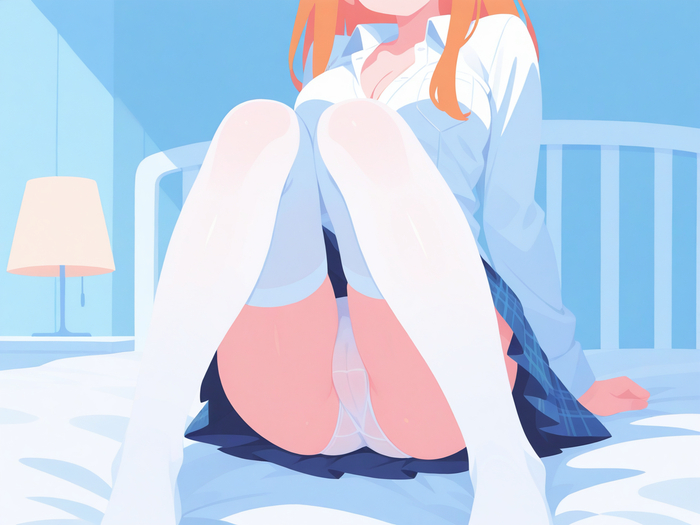 Very thin - 18+, My, Neural Network Content, Neural network art, Anime, Stable diffusion, Sdxl, Redheads, Bra, Without bra, Boobs, Booty, Cameltoe, Underpants, Mini skirt, Skirt, Shirt, Stockings, Longpost, NSFW