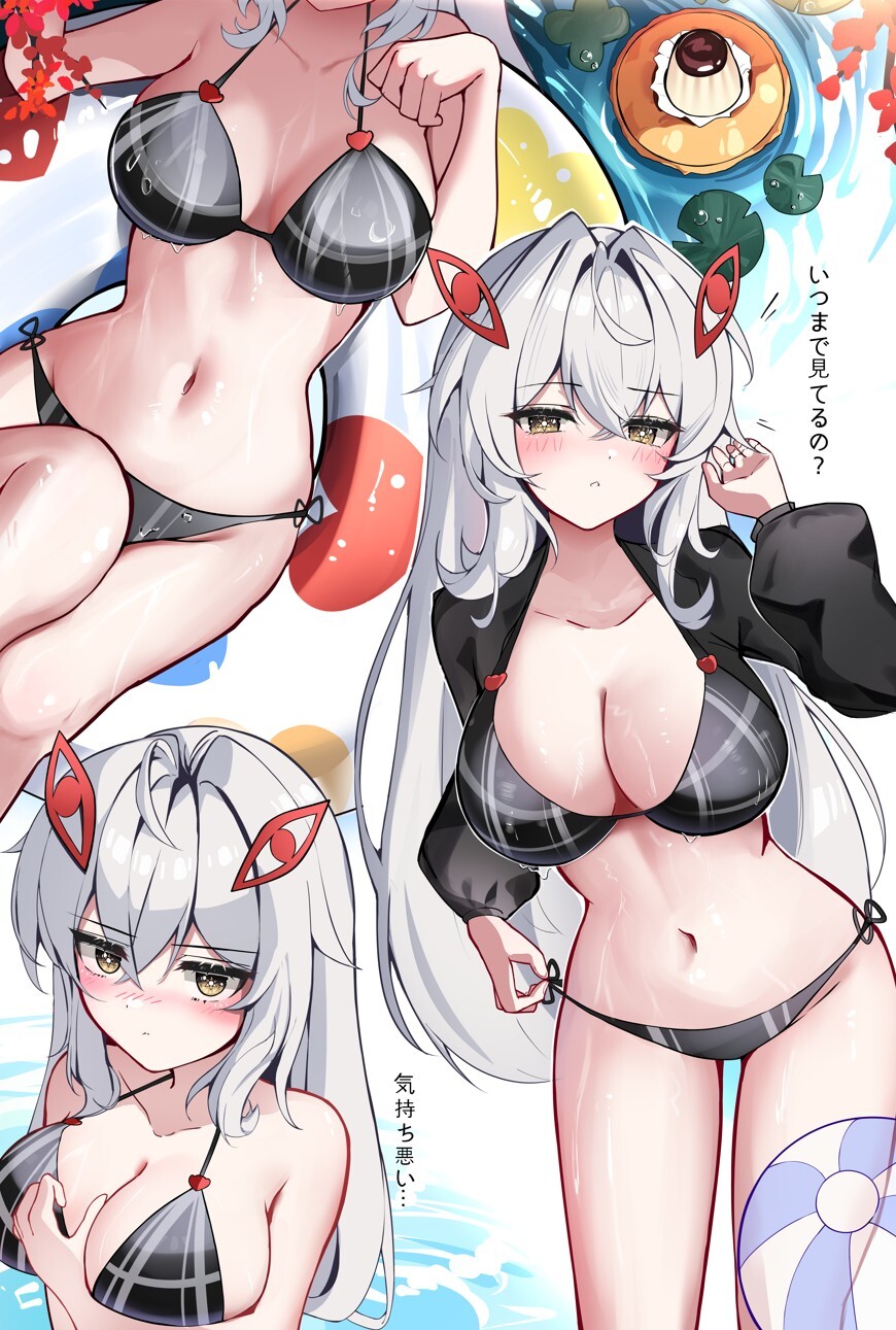 Continuation of the post Killer Cutie - 18+, Genshin impact, Anime art, Art, Erotic, Hand-drawn erotica, Yeni1871, Ronova (Genshin Impact), Boobs, Navel, Swimsuit, Reply to post, NSFW