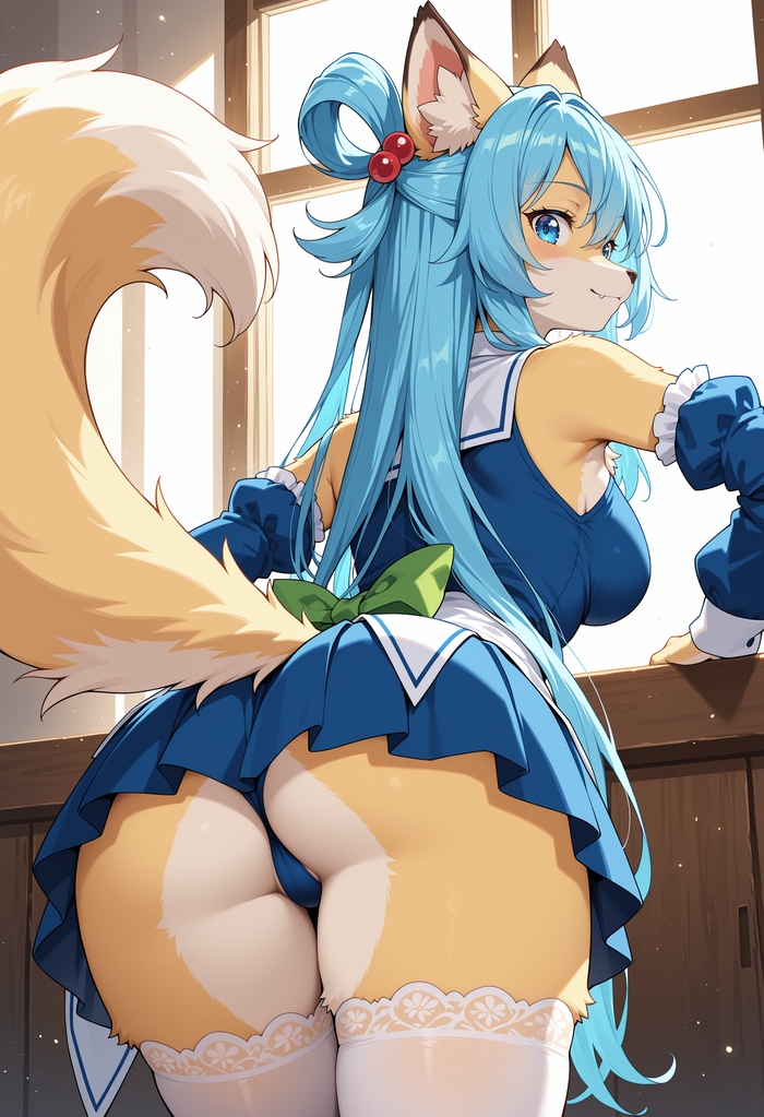 The best versions of Aqua - 18+, My, Neural Network Content, Furry, Anthro, Stable diffusion, Furry fox, Anime art, Anime, Neural network art, Colorful hair, Longpost, Konosuba, Aqua, NSFW
