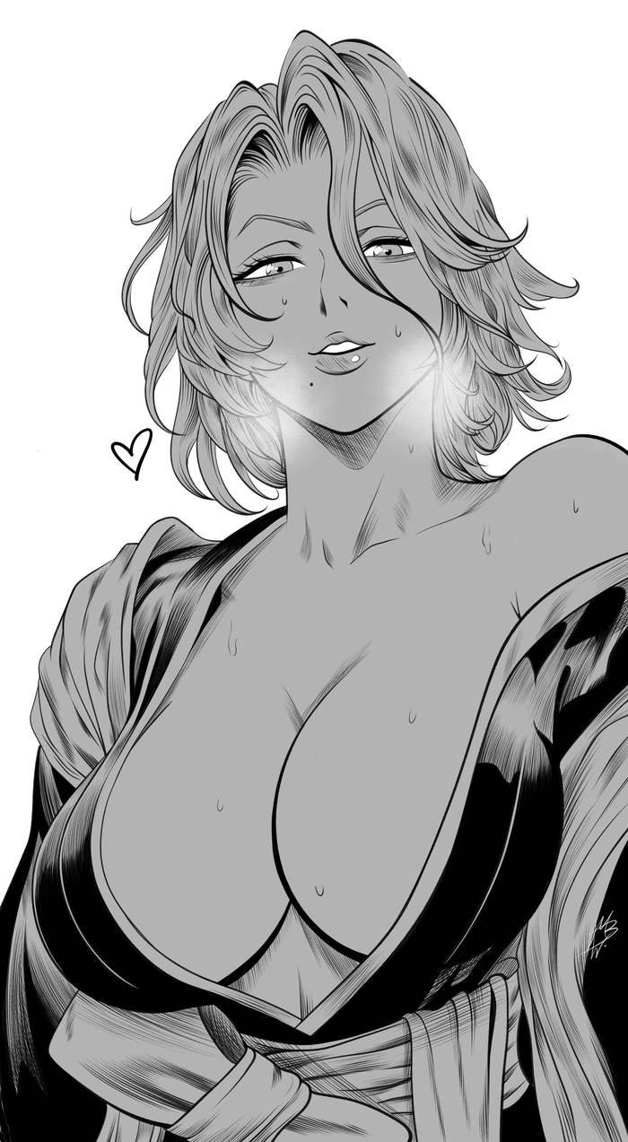Continuation of the post Rangiku-sama! - 18+, Mostlybluewyatt, Art, Anime, Anime art, Hand-drawn erotica, Erotic, Bleach, Extra thicc, Rangiku Matsumoto, Reply to post, NSFW