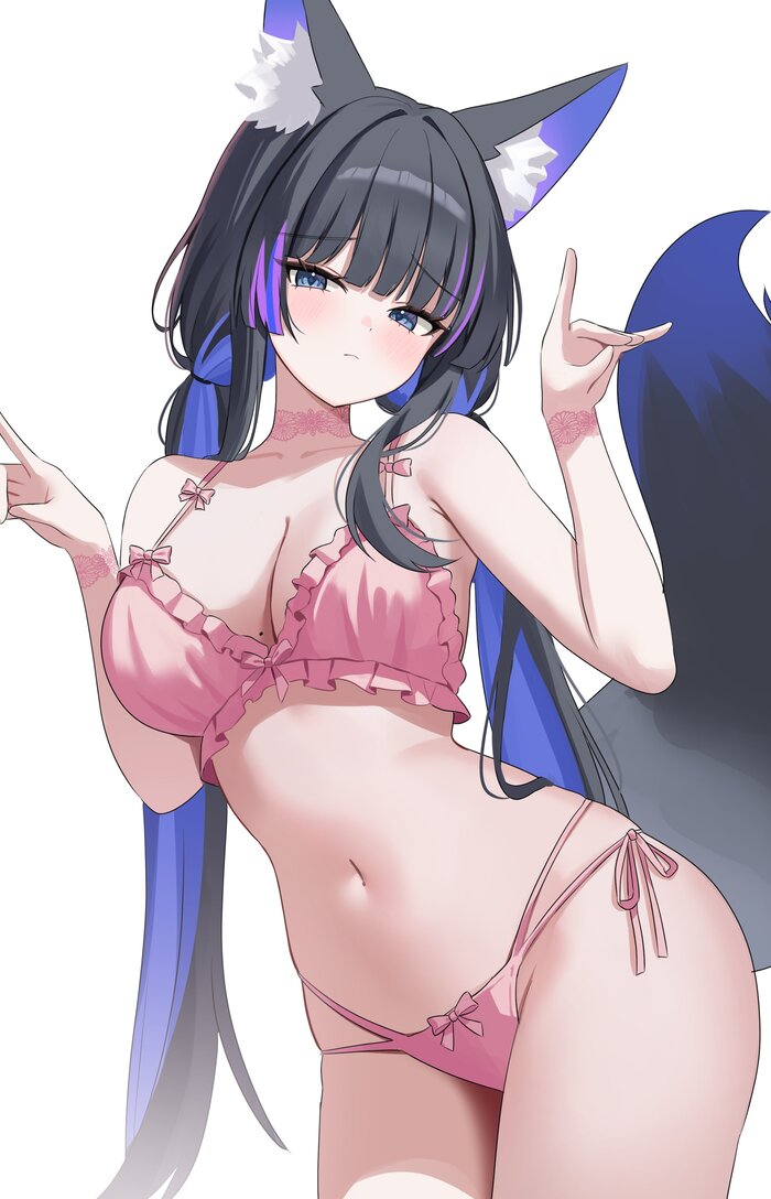 Ears - 18+, Anime art, Anime, Original character, Tsukinaka Chie, Girls, Animal ears, Tail, Underwear, Choker, NSFW