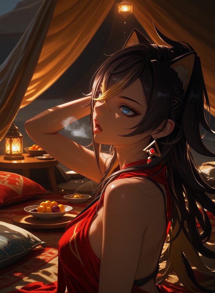 Dehya - 18+, My, Neural Network Content, Dehya (Genshin Impact), Genshin impact, Anime, Anime art, Stable diffusion, Neural network art, NSFW