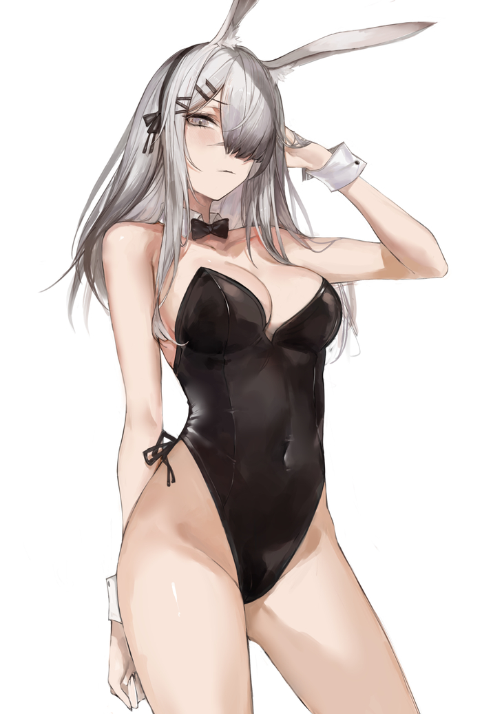 White Bunny - 18+, Anime art, Anime, Arknights, Frostnova, Animal ears, Bunnysuit, Longpost, NSFW