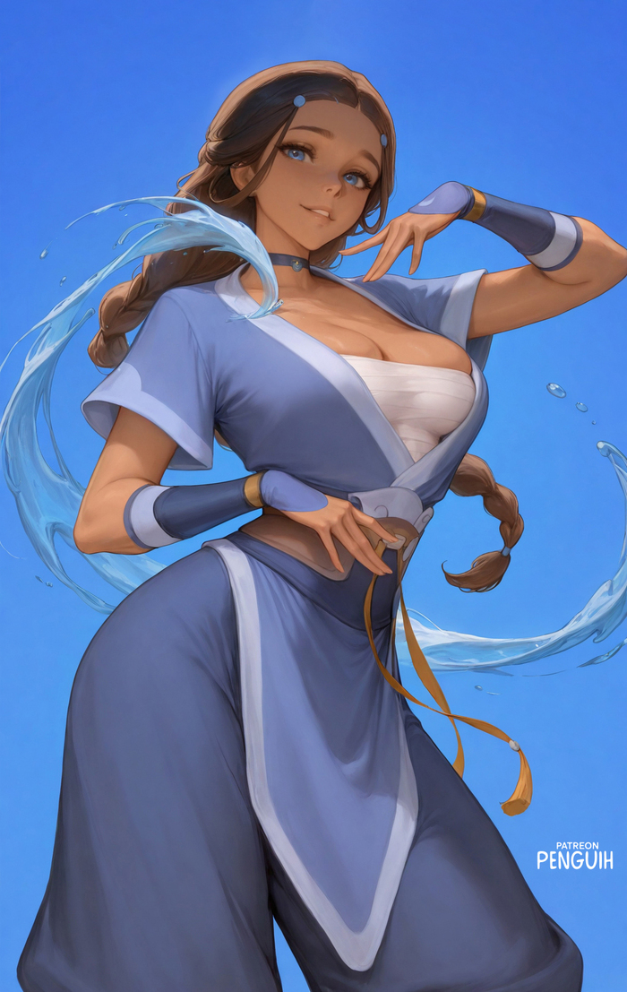Katara - 18+, Neural Network Content, Art, Anime, Anime art, Hand-drawn erotica, Erotic, Neural network art, Avatar: The Legend of Aang, Qatar, Longpost, NSFW