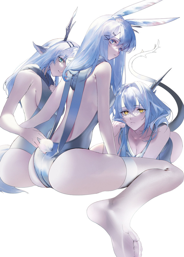Reunion - 18+, Anime art, Anime, Arknights, Alina (Arknights), Talulah, Frostnova, Animal ears, Girl with Horns, Stockings, Tail, Girls, NSFW