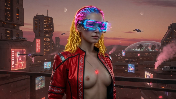 On Mars - 18+, Neural Network Content, Erotic, Boobs, Girls, Neural network art, Sci-Art, Exhibitionism, Colorful hair, Art, Video, Short videos, Telegram (link), Longpost, NSFW