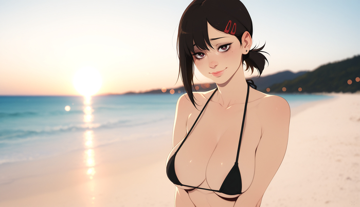 Bikini girls - 18+, Neural network art, Art, Erotic, Boobs, Anime, Bikini, Longpost, Anime art, NSFW