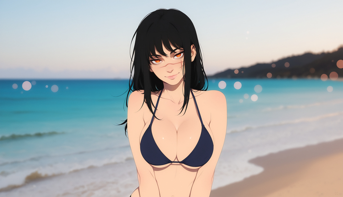 Bikini girls - 18+, Neural network art, Art, Erotic, Boobs, Anime, Bikini, Longpost, Anime art, NSFW