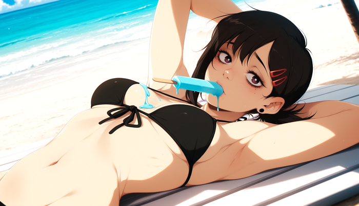 Bikini girls - 18+, Neural network art, Art, Erotic, Boobs, Anime, Bikini, Longpost, Anime art, NSFW
