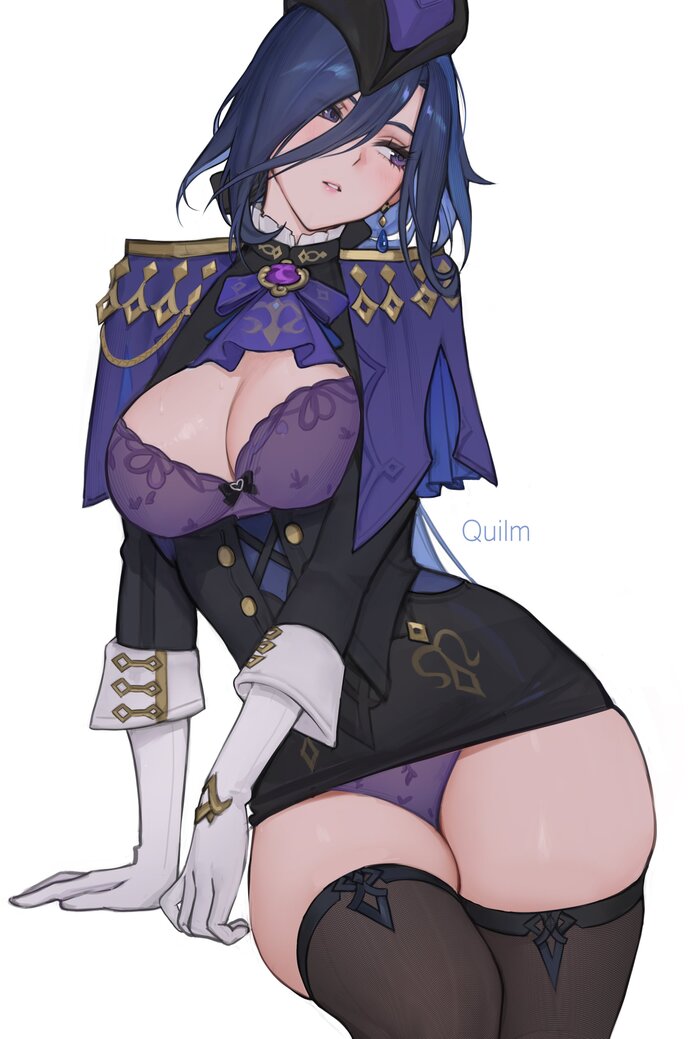 Continuation of the post Clorinde - 18+, Genshin impact, Anime art, Art, Quilm, Clorinde (Genshin Impact), Hand-drawn erotica, Erotic, Bra, Stockings, Boobs, Navel, Reply to post, NSFW