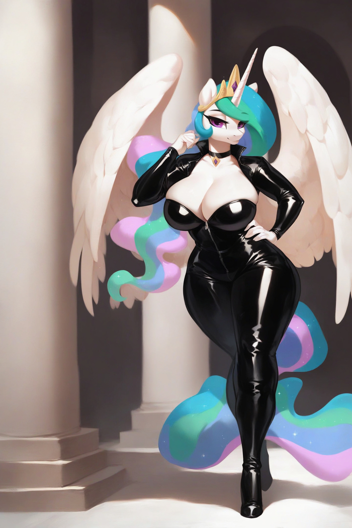 Friendship is domination - Series Neuropony art, 18+, Neural Network Content, My little pony, Anthro, Neural network art, MLP Suggestive, Applejack, Fluttershy, Princess celestia, Twilight sparkle, Octavia melody, Latex, Domination, Whip, Big size, Choker, NSFW