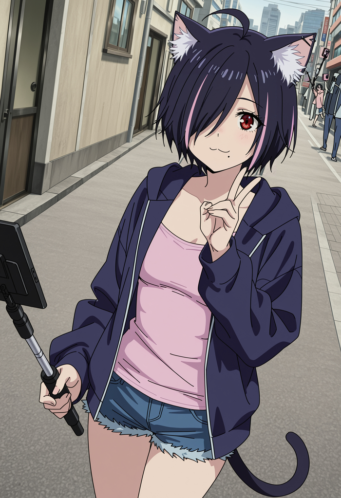 Yurufuwa Anal Angel Hameko stream! - 18+, My, Neural Network Content, Anime, Stable diffusion, Anime art, Neural network art, Red eyes, Yani Neko, Colorful hair, Naked guy, Embarrassment, Longpost, NSFW