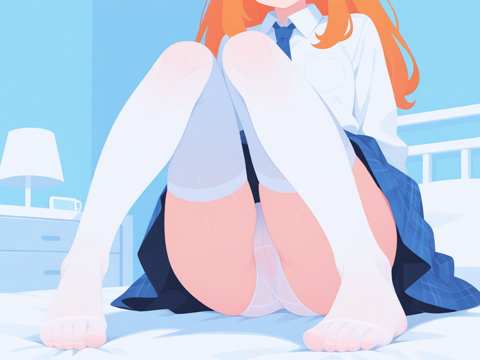 Very thin - 18+, My, Neural Network Content, Neural network art, Anime, Stable diffusion, Sdxl, Redheads, Bra, Without bra, Boobs, Booty, Cameltoe, Underpants, Mini skirt, Skirt, Shirt, Stockings, Longpost, NSFW