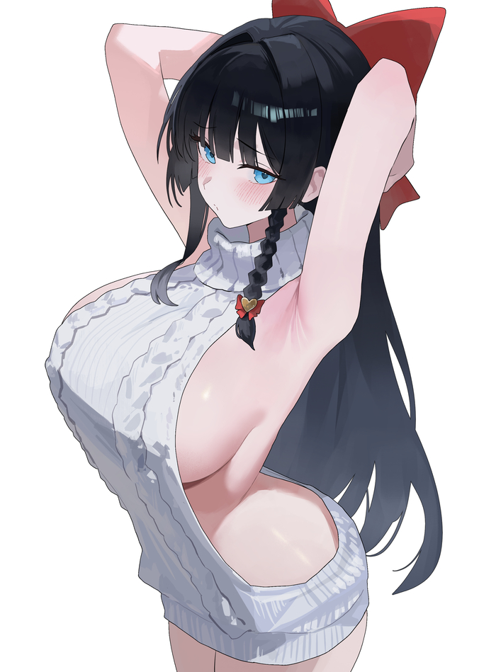 Shirayuki Hina - 18+, Anime art, Anime, Virtual youtuber, Stellive, Shirayuki Hina, Girls, Virgin killer sweater, NSFW