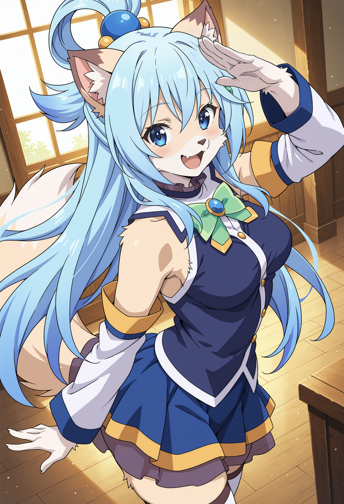The best versions of Aqua - 18+, My, Neural Network Content, Furry, Anthro, Stable diffusion, Furry fox, Anime art, Anime, Neural network art, Colorful hair, Longpost, Konosuba, Aqua, NSFW