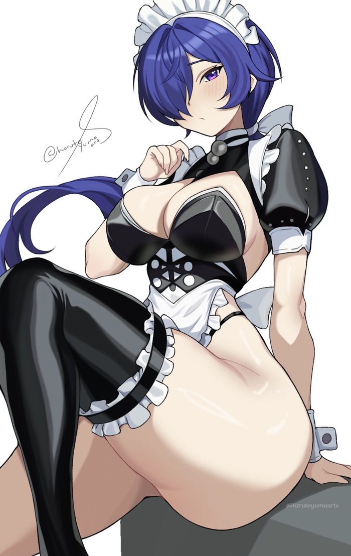 Moved to Victoria - 18+, Zenless Zone Zero, Promeia (zzz), Anime, Anime art, Art, Hand-drawn erotica, Erotic, Boobs, Booty, Stockings, Housemaid, NSFW