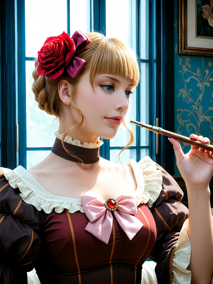 Beatrice (Umineko no Naku koro Ni) - 18+, My, Erotic, Anime, Anime art, Neural network art, Neural Network Content, Umineko no naku koro ni, Beatrice, Stable diffusion, Longpost, NSFW