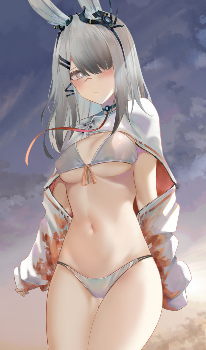 White Bunny - 18+, Anime art, Anime, Arknights, Frostnova, Animal ears, Ru zhai, Bikini, NSFW