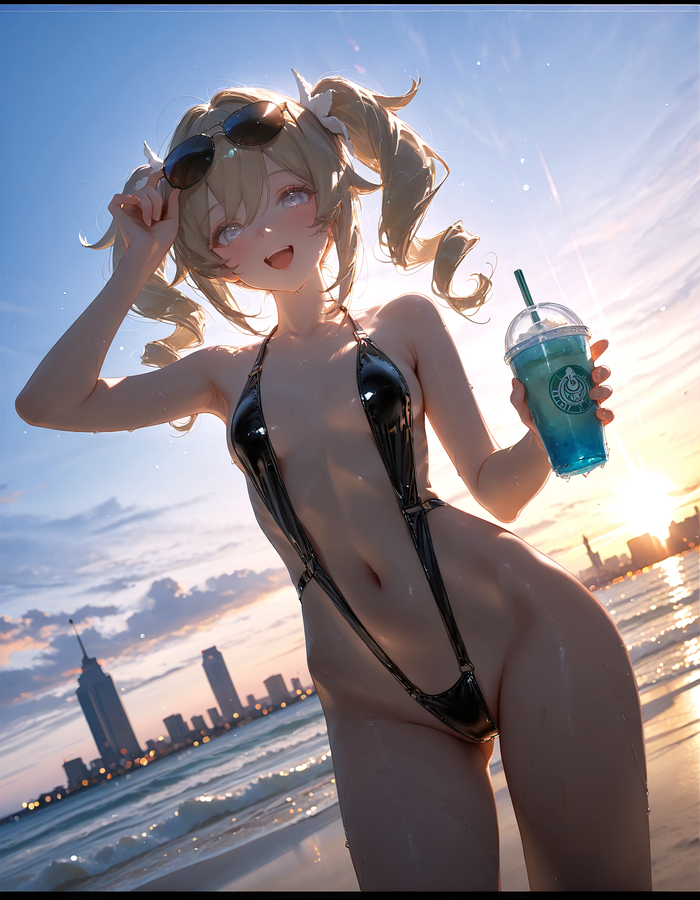 Barbara - 18+, Neural Network Content, Anime art, Genshin impact, Barbara (Genshin Impact), Huuoliv, Swimsuit, Hand-drawn erotica, NSFW