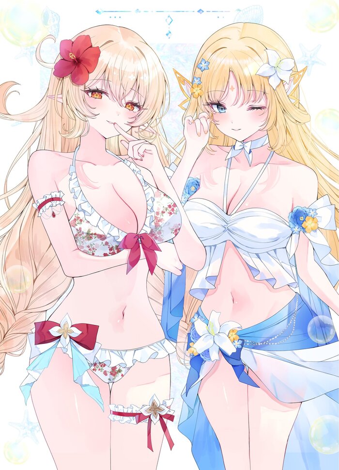 Continuation of the post Beach Witches - 18+, Genshin impact, Anime art, Art, Erotic, Hand-drawn erotica, Nicole Reeyn (Genshin Impact), Alice (Genshin Impact), Boobs, Swimsuit, Reply to post, NSFW