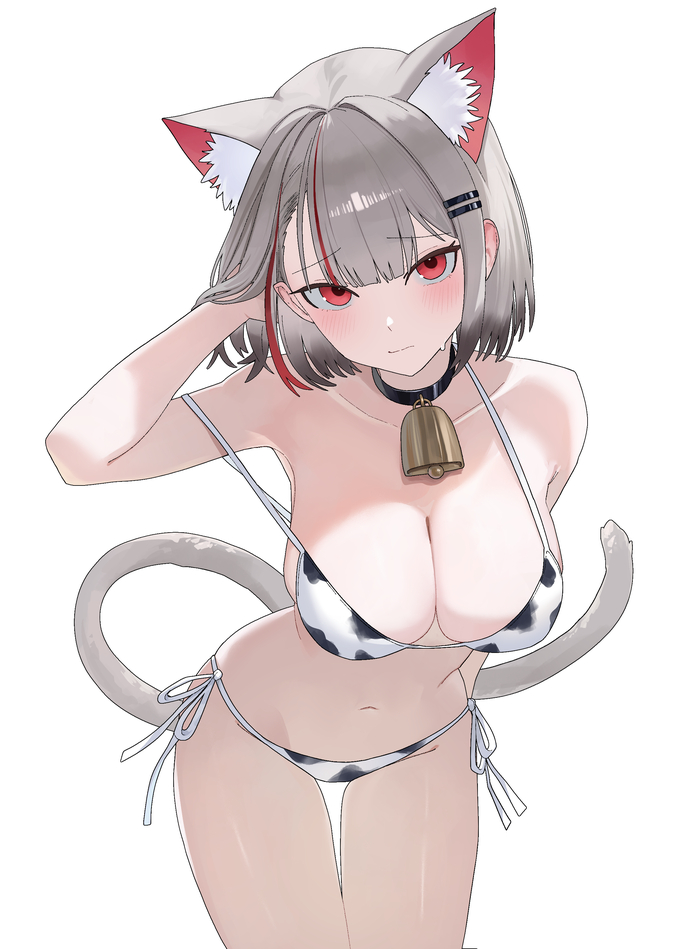 Neneko Mashiro - 18+, Anime Art, Аниме, Stellive, Хвост, Virtual YouTuber, Animal Ears, Бикини, Ошейник, NSFW