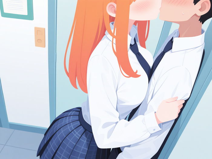 Working secrets - 18+, My, Neural Network Content, Neural network art, Anime, Stable diffusion, Sdxl, Booty, Boobs, Skirt, Mini skirt, Stockings, Kiss, Redheads, Shirt, Embarrassment, Erotic, Longpost, NSFW