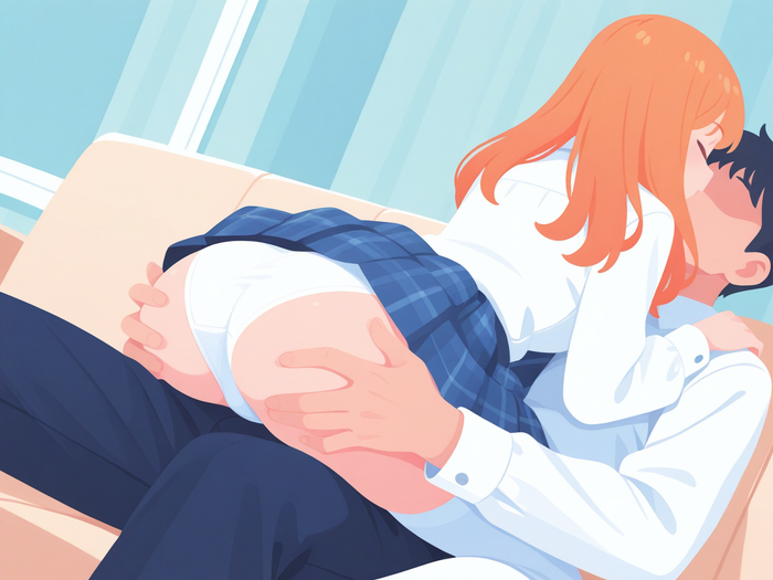 Working secrets - 18+, My, Neural Network Content, Neural network art, Anime, Stable diffusion, Sdxl, Booty, Boobs, Skirt, Mini skirt, Stockings, Kiss, Redheads, Shirt, Embarrassment, Erotic, Longpost, NSFW