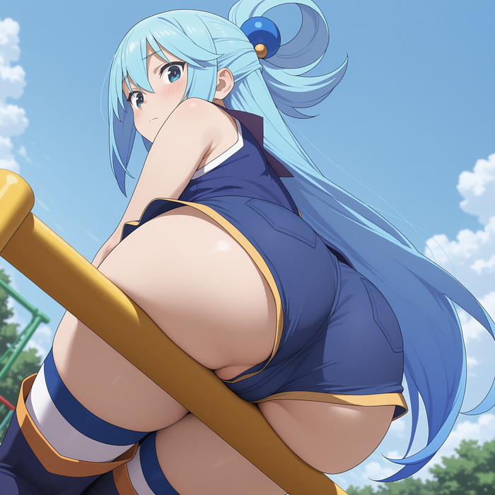 Aqua and swings - 18+, Neural Network Content, Girls, Anime, Anime art, Neural network art, Konosuba, Aqua, Swing, Booty, Longpost, NSFW