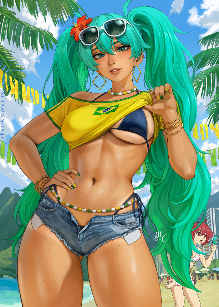 Miku - 18+, Sciamano240, Art, Anime, Anime art, Hand-drawn erotica, Erotic, Vocaloid Art, Vocaloid, Hatsune Miku, Brazilian Miku, Kasane Teto, NSFW