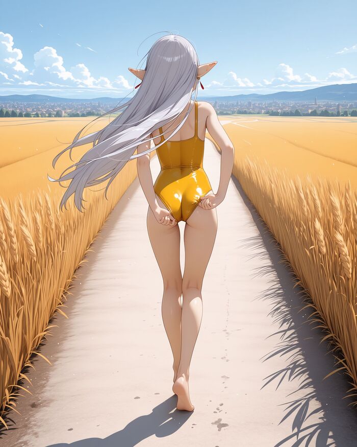 Continuation of the post Frieren - 18+, My, Neural Network Content, Frieren, Sousou no Frieren, Stable diffusion, Elves, Reply to post, Field, Swimsuit, Anime art, NSFW