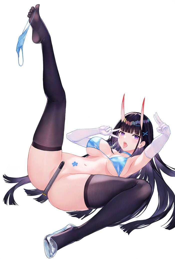 Noshiro - 18+, Anime art, Anime, Azur lane, Noshiro, Girl with Horns, Urdha, Stockings, Longpost, NSFW