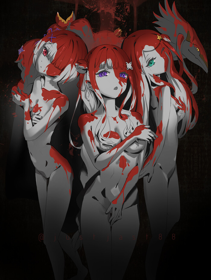 Blood - Series Re Zero, 18+, Anime art, Anime, Re: Zero Kara, Emilia, Ram (Re: Zero Kara), Beatrice, Shaula, NSFW