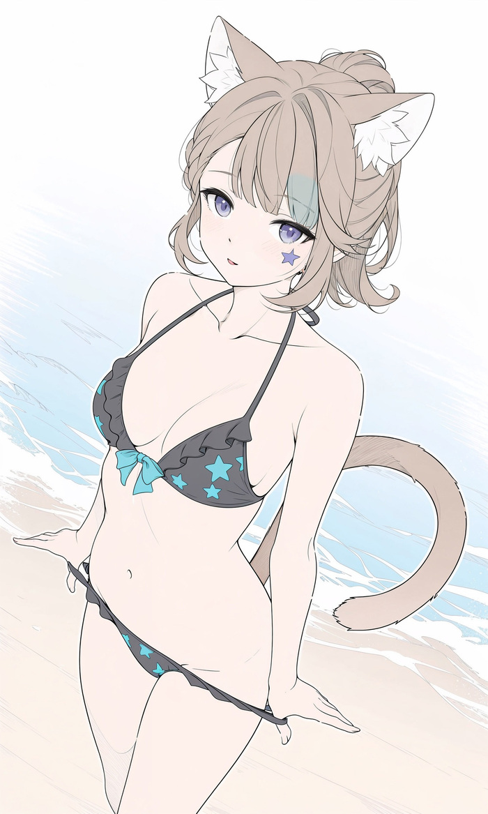 Continuation of the post Cats - 18+, My, Neural Network Content, Genshin impact, Lynette (Genshin Impact), Art, Girls, Games, Anime, Anime art, Neural network art, Animal ears, Tail, Bikini, Reply to post, NSFW