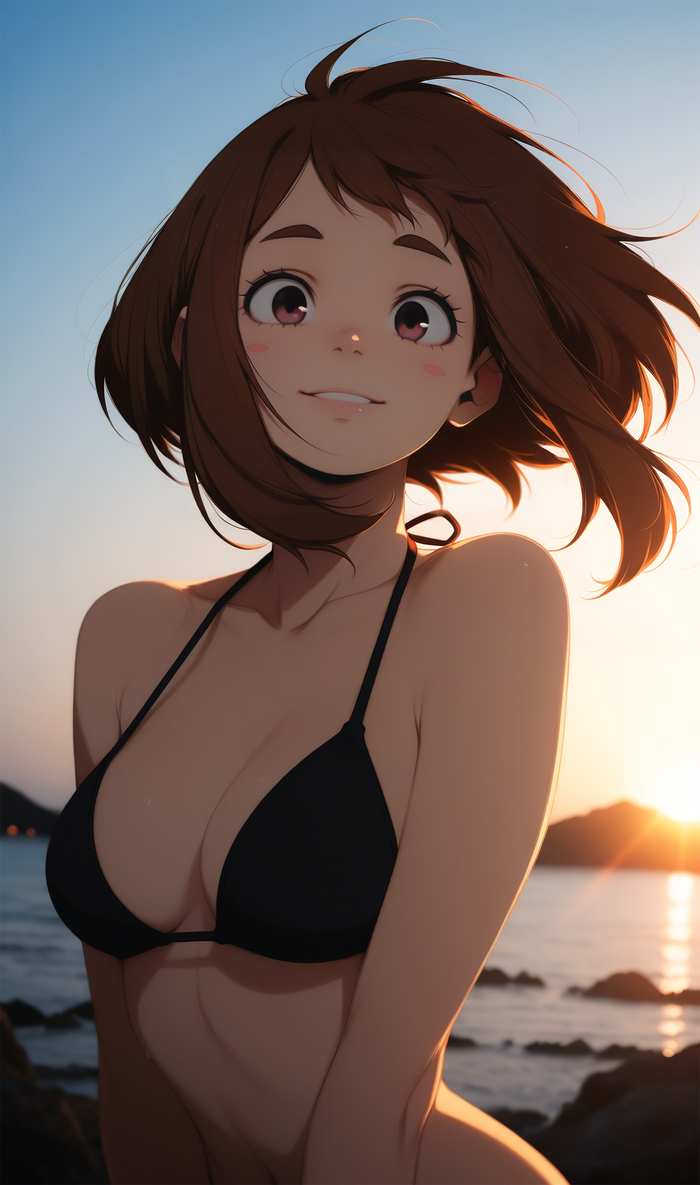 Bikini girls - 18+, Neural network art, Art, Erotic, Boobs, Anime, Bikini, Longpost, Anime art, NSFW