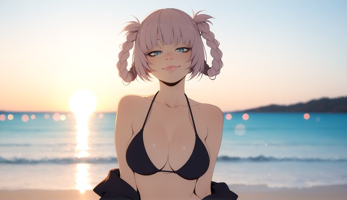Bikini girls - 18+, Neural network art, Art, Erotic, Boobs, Anime, Bikini, Longpost, Anime art, NSFW