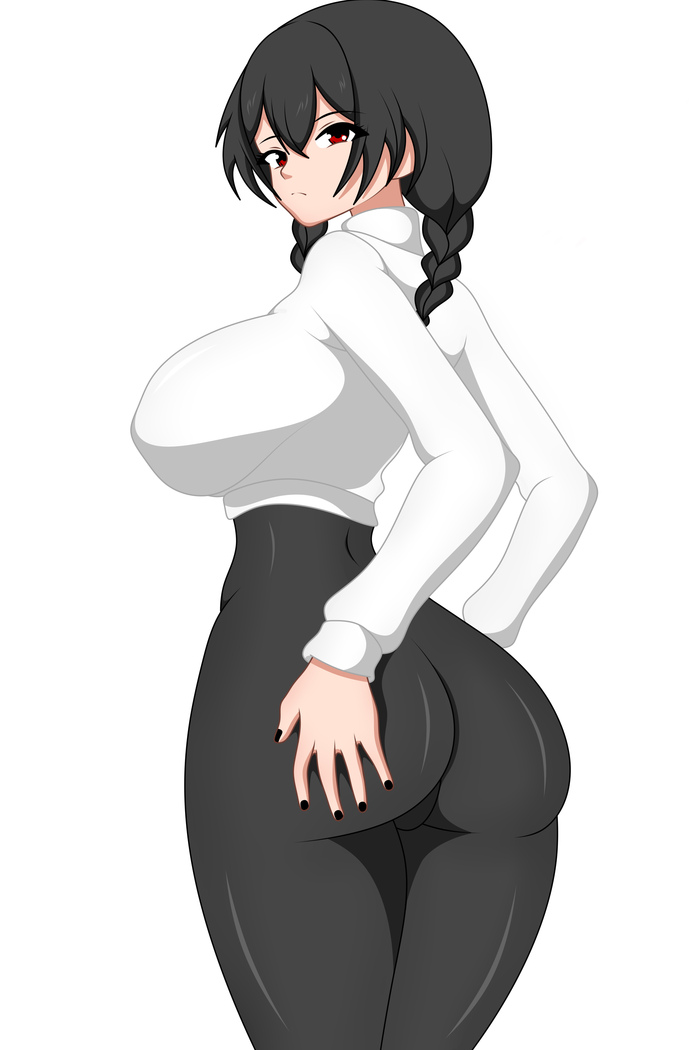 Aria Phantom - 18+, My, Anime, Anime art, Original character, Back view, Red eyes, Manicure, Booty, NSFW