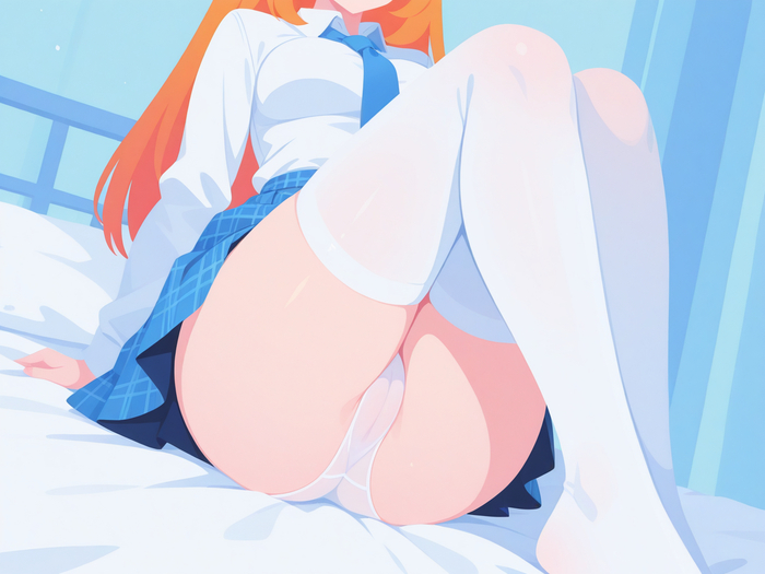 Very thin - 18+, My, Neural Network Content, Neural network art, Anime, Stable diffusion, Sdxl, Redheads, Bra, Without bra, Boobs, Booty, Cameltoe, Underpants, Mini skirt, Skirt, Shirt, Stockings, Longpost, NSFW