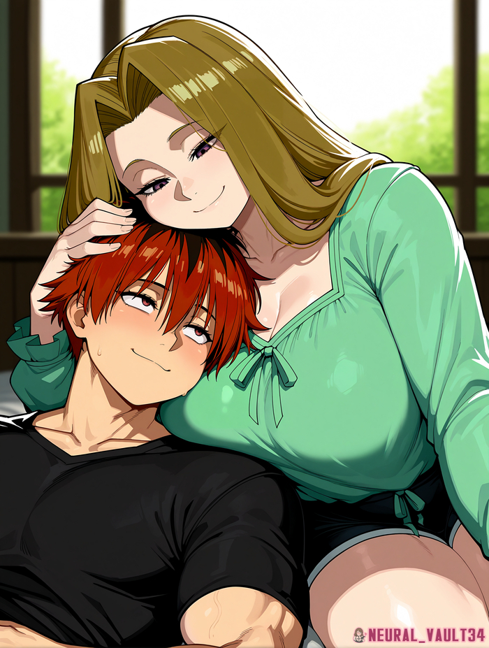 Stark and Methode - 18+, My, Neural Network Content, Neural network art, Anime art, Anime, Hand-drawn erotica, Stark (Sousou no Frieren), Methode (Sousou no Frieren), Longpost, NSFW