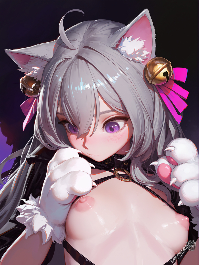 Generenyashi 8 - 18+, My, Neural Network Content, Anime art, Boobs, Ears, Neural network art, Longpost, NSFW
